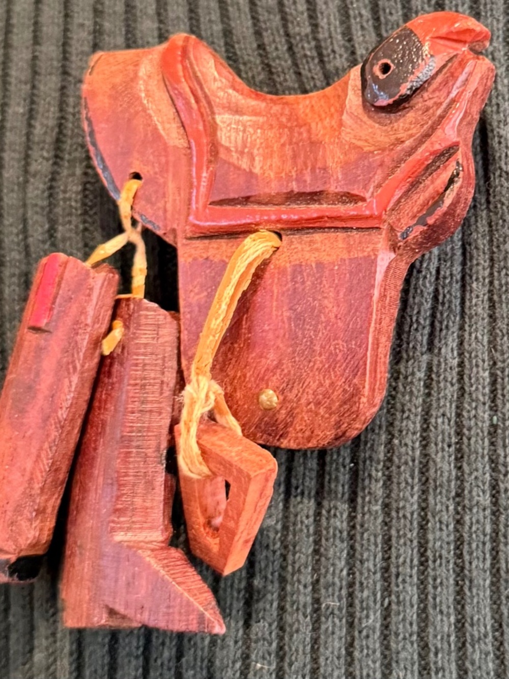 Vintage Carved Wooden Saddle & Cowboy Boots Brooch - "Giddy-Up!"